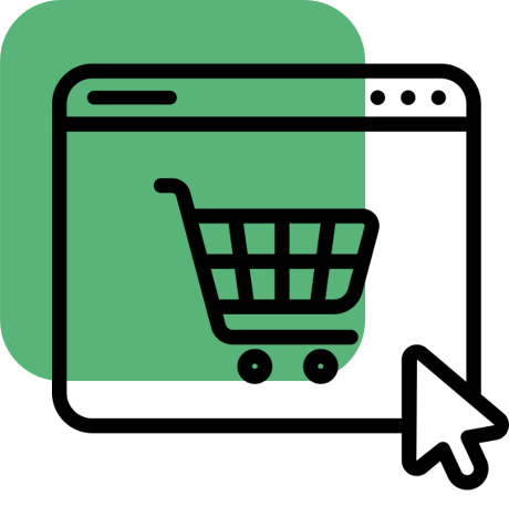 Kreatives Element mit einer Warenkorb im Onlineshop-Design, um die Seite gestalterisch zu gliedern.